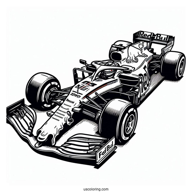 Simple F1 Coloring Page Red Bull Racing Car For Kids