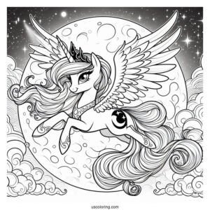 Princess Luna Coloring Page Flying In Front Of A Full Moon