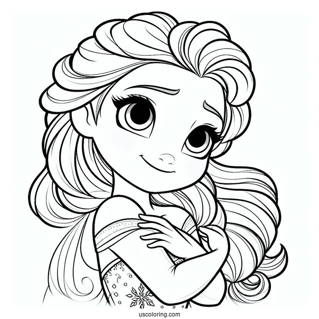 Elsa As A Kid Easy Coloring Sheet