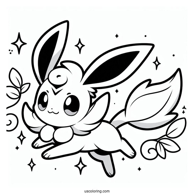 Kawaii Sylveon Coloring Page Leaping