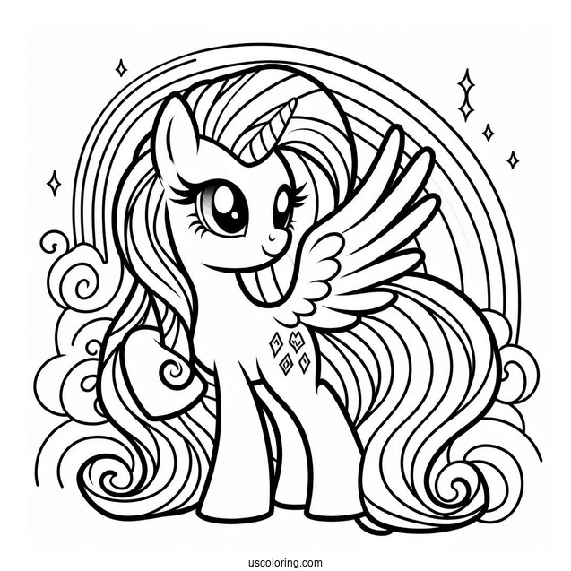 Coloring Page Of My Little Pony Rarity with Rainbow