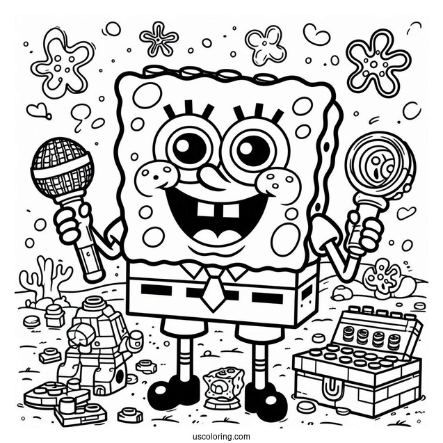 Smiling Lego SpongeBob Coloring Page For Kids