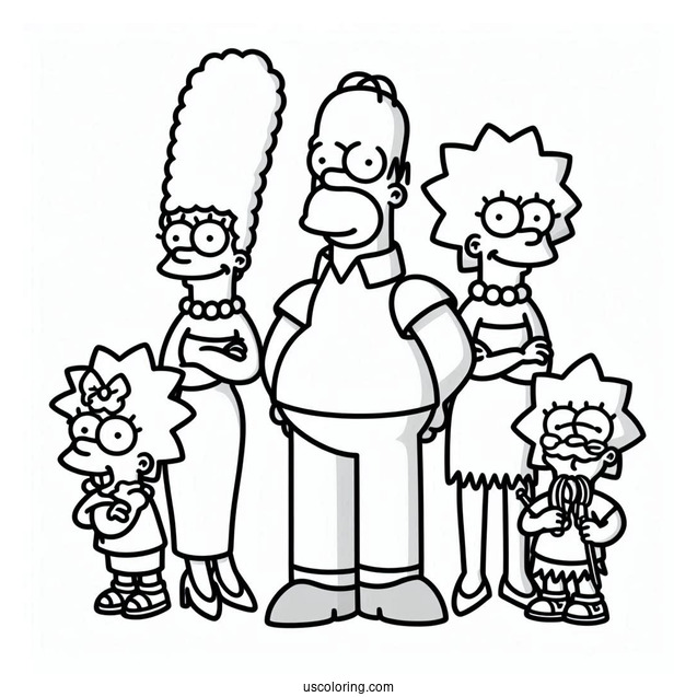 Marge, Homer, Bart, Lisa, And Maggie To Color