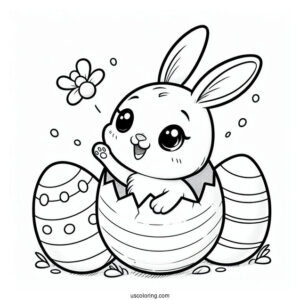 Happy Easter Bunny Popping Out Of Egg Coloring Page
