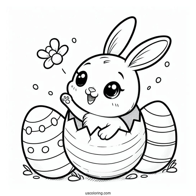 Happy Easter Bunny Popping Out Of Egg Coloring Page