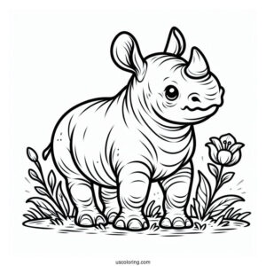 Baby Rhino Coloring Page For Kids