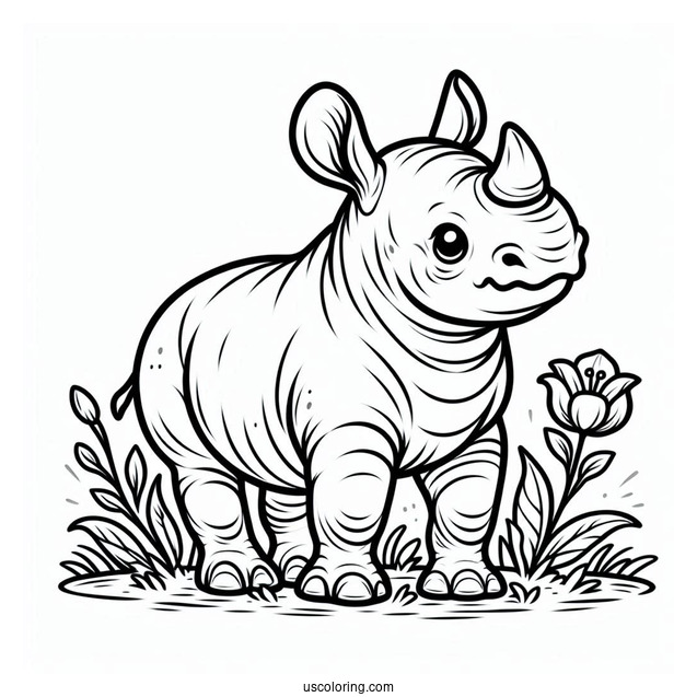 Baby Rhino Coloring Page For Kids