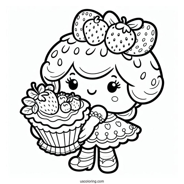 Strawberry Shortcake Coloring Page of Easy Blueberry Muffing Holding Book