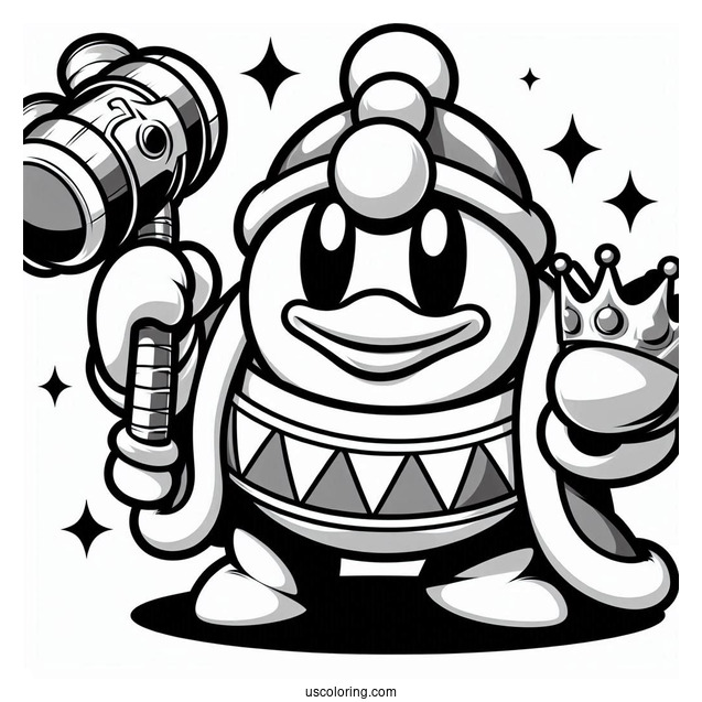 Cute Super Smash Bros Coloring Page Of King Dedede With Hammer