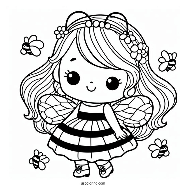 Little Girl Dressed As A Bee Coloring Page
