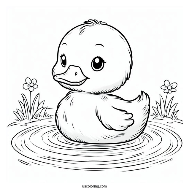 Adorable Duckling Floating In Pond