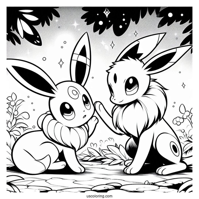 Sylveon Coloring Page Of Umbreon Looking At Eevee Pokemon Poster