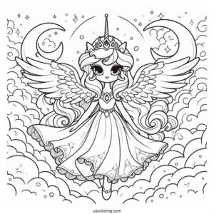 Princess Luna Coloring Page Walking In The Clouds