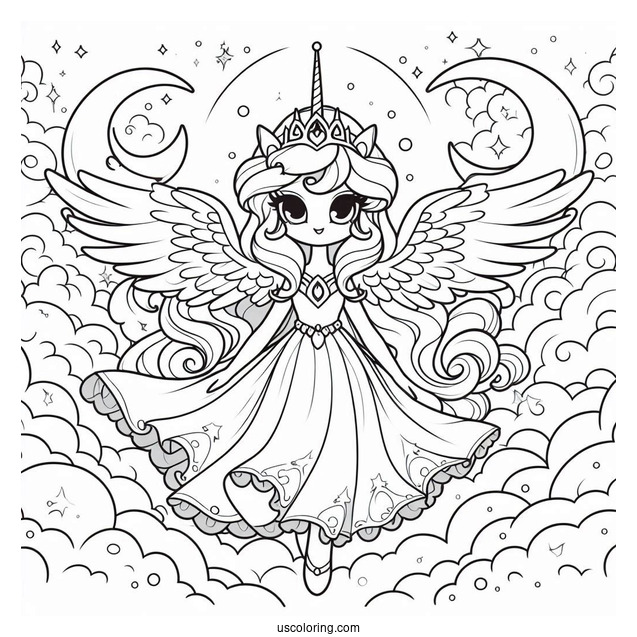 Princess Luna Coloring Page Walking In The Clouds