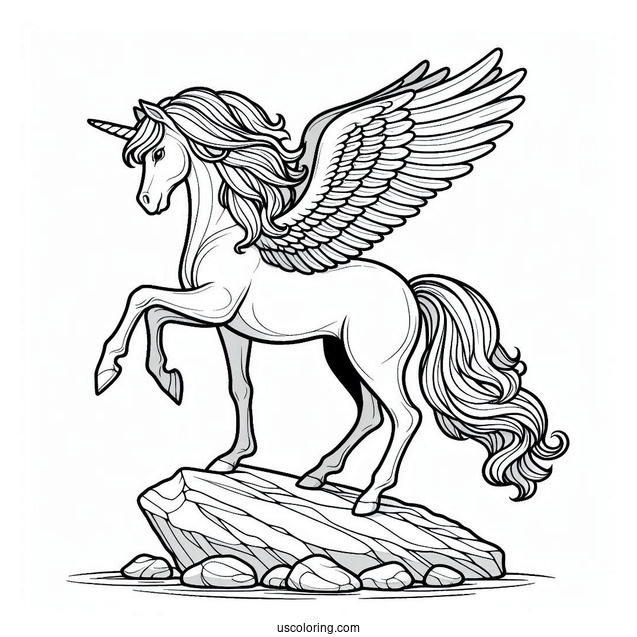 Pegasus Coloring Page Standing On A Rock