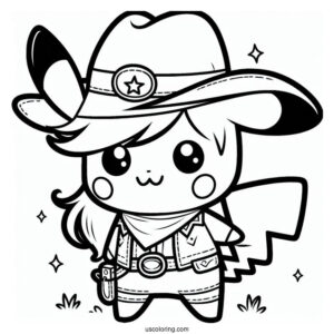 Kawaii Cowboy Coloring Page Pikachu For Kids