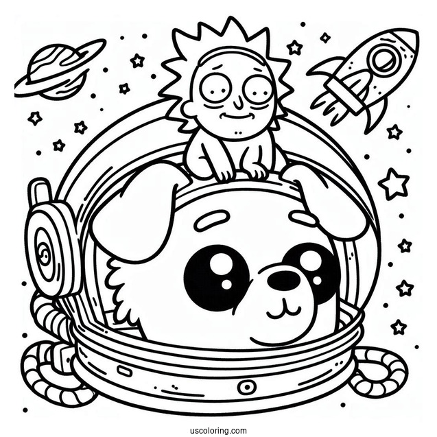 Rick and Morty Coloring Page Of Cute Snuffles the Dog in Space Helmet For Kids