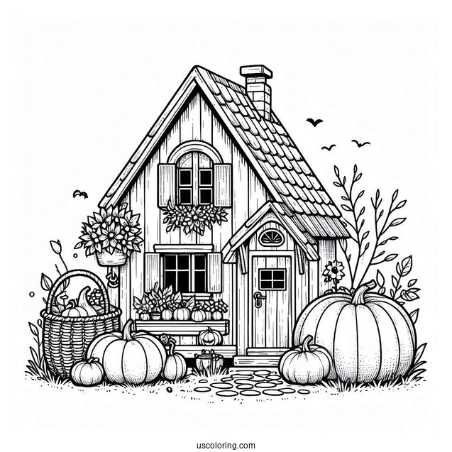 Cozy Pumpkin Coloring Page House