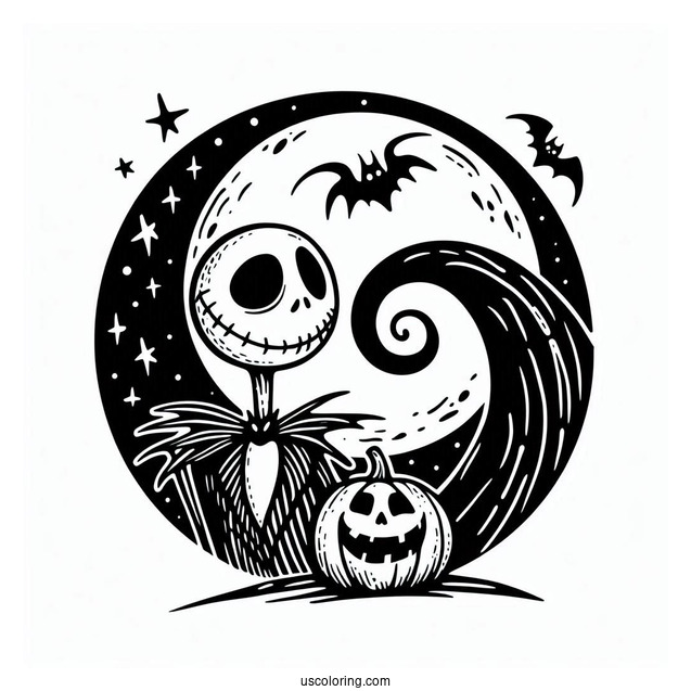 Simple Nightmare Before Christmas Halloween Coloring Page