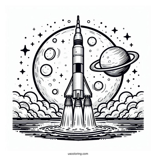 Saturn V Nasa Moon Rocket Coloring Sheet