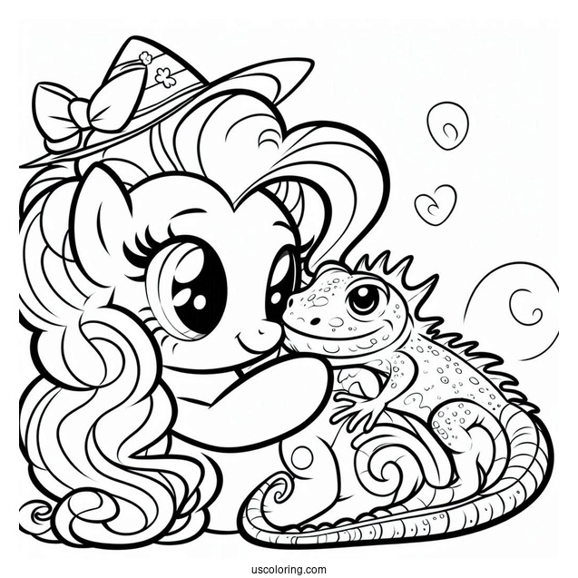 Birthday Girl Pinkie Pie Coloring Page Hugging A Lizard