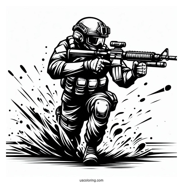 Soldier Coloring Page Running In The Middle Of A Crossfire
