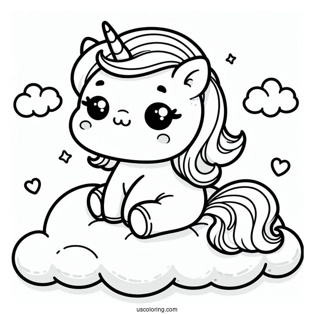 Chubby Little Unicorn Sitting On A Cloud Coloring Page
