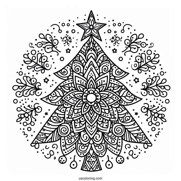 Christmas Mandala Coloring Page Of Tree For Kids