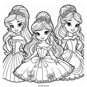 Cartoon Disney Princesses Coloring Page For Kids