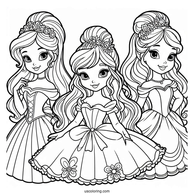 Cartoon Disney Princesses Coloring Page For Kids
