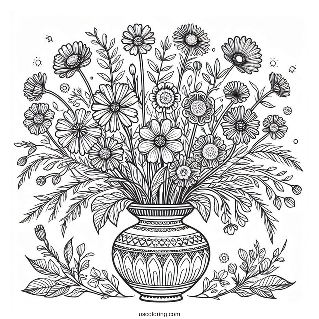 Flower Mandala Coloring Page Vase Full Of Wildflowers