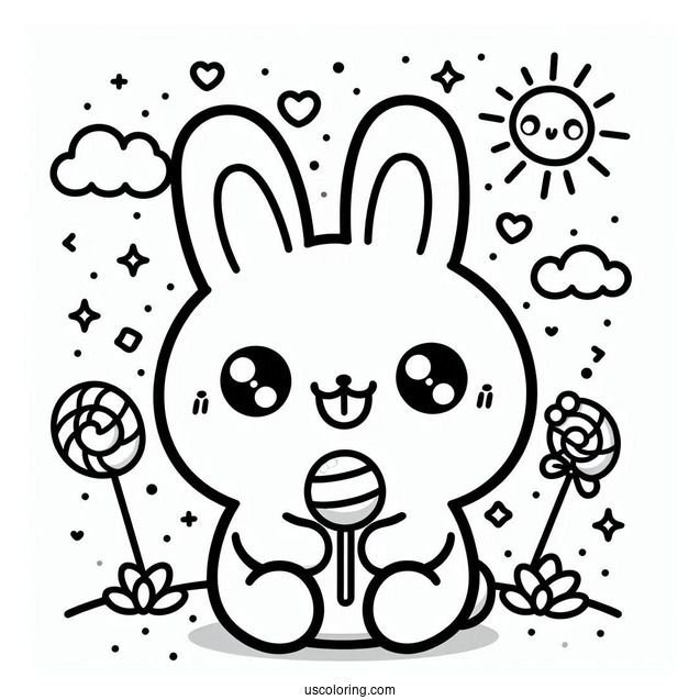 Sunny Bunnies Coloring Page Of Kawaii Big Boo With Lollipop For Kids