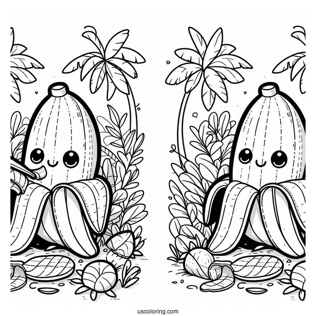 Stitch Peeling A Banana Coloring Page In The Forest