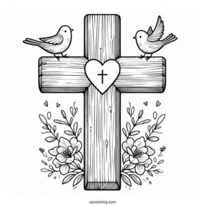 Wooden Easter Cross With Love Heart And Birds