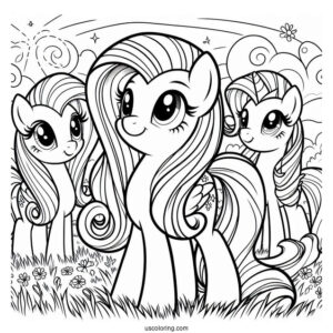 Smiling Fluttershy, Rarity, and Twilight Sparkle in Field