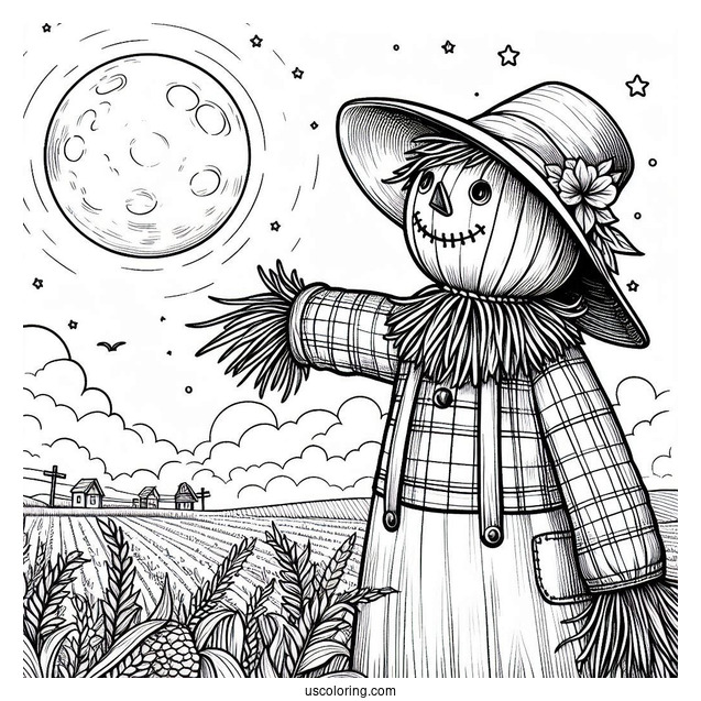Scarecrow Coloring Page Looking Up At The Sky