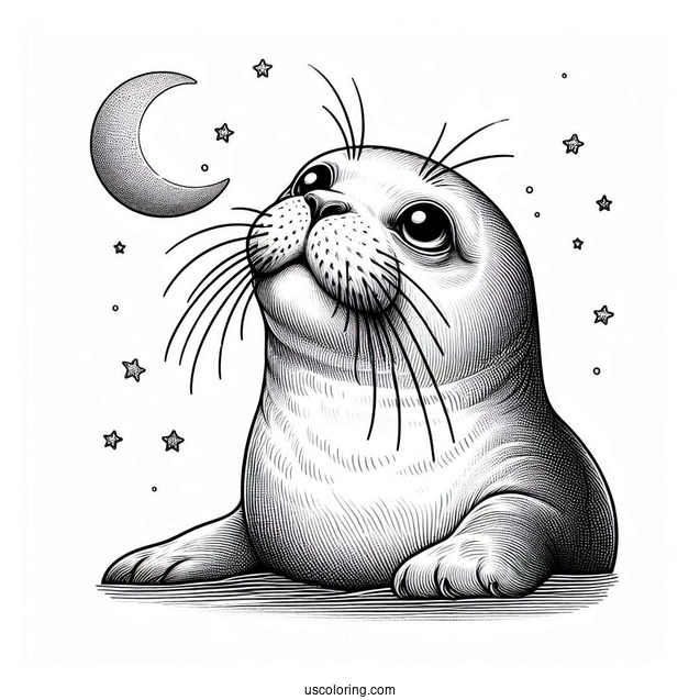 Realistic Seal Coloring Page Looking Up At The Sky