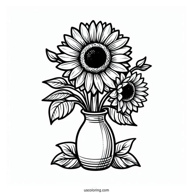 Sunflowers In Vase Coloring Sheet