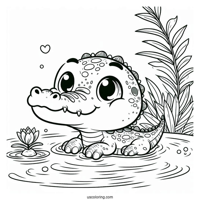 Coloring Page Of Baby Crocodile Poking Head Out Of Water