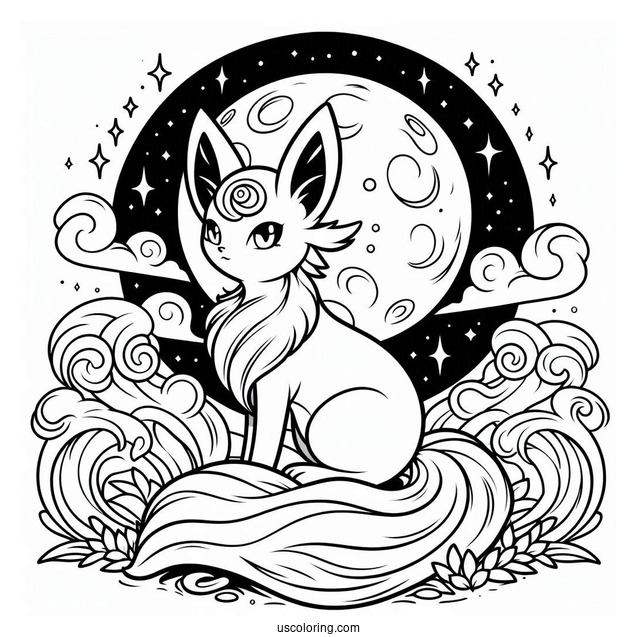 Ninetales In Front Of Full Moon Coloring Page