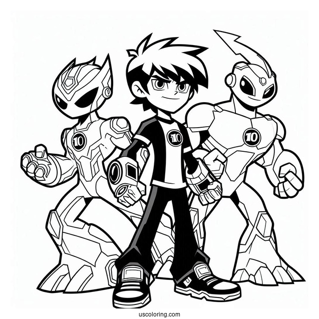 Ben 10 Coloring Page Of Ben Tennyson With Original Alien Transformations