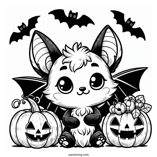Cartoon Bat Coloring Page Holding Jack O Lantern