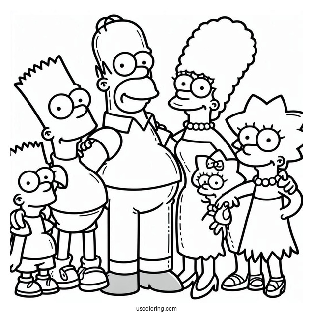 Marge, Homer, Bart, Lisa, And Maggie To Color