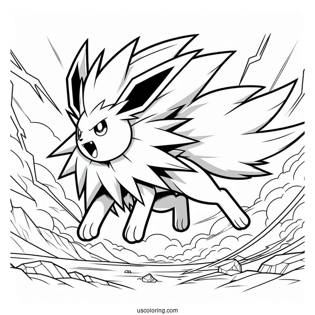 Jolteon Coloring Page In Battle Mode