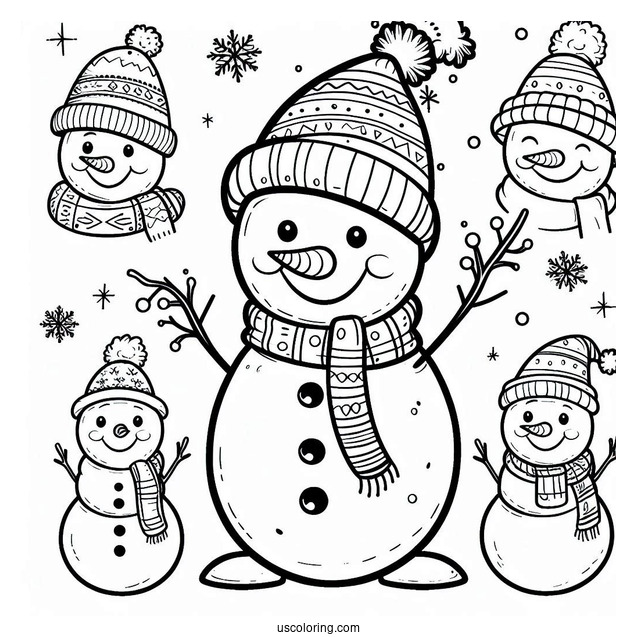 Jolly Looking Snowman To Color