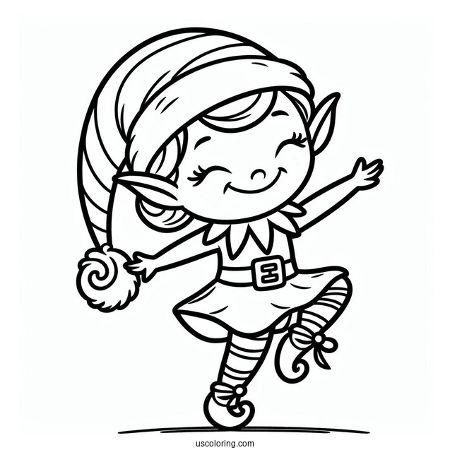Simple Happy Dancing Elf To Color