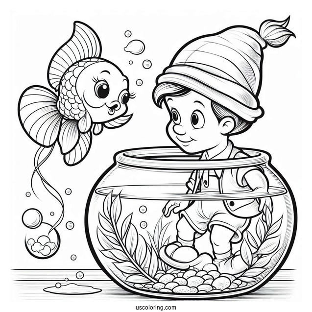 Pinocchio Coloring Page Of Cleo The Goldfish Jumping Out Of Fishbowl