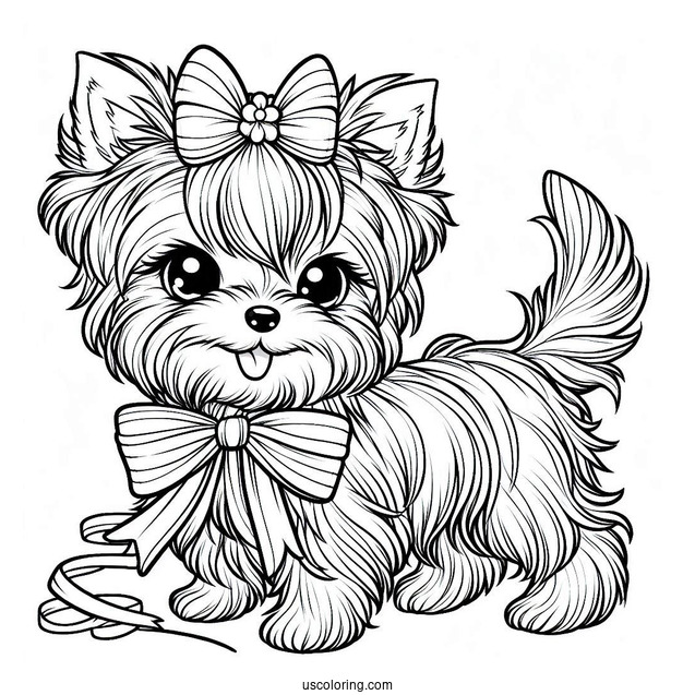 Kawaii Yorkshire Terrier With Ribbon To Color