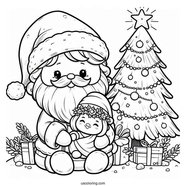 Cute Santa With Baby Jesus And Christmas Tree