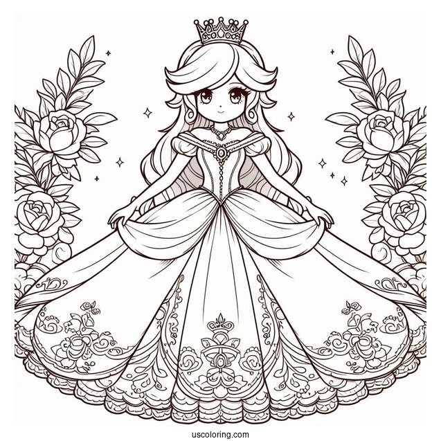 Detailed Rosalina Coloring Page In Gown For Kids